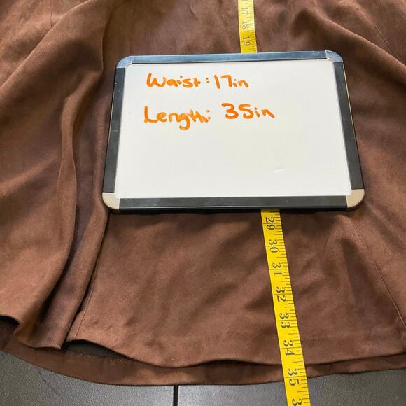 Koret Brown Suede Midi Skirt Size 12 A-Line Faux Suede Flowy Classic Skirt - Picture 7 of 7